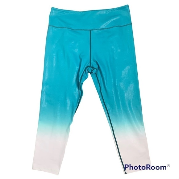 Zyia Blue Venom Metallic Ombré Teal And White Ankle Cropped Leggings - Picture 2 of 13